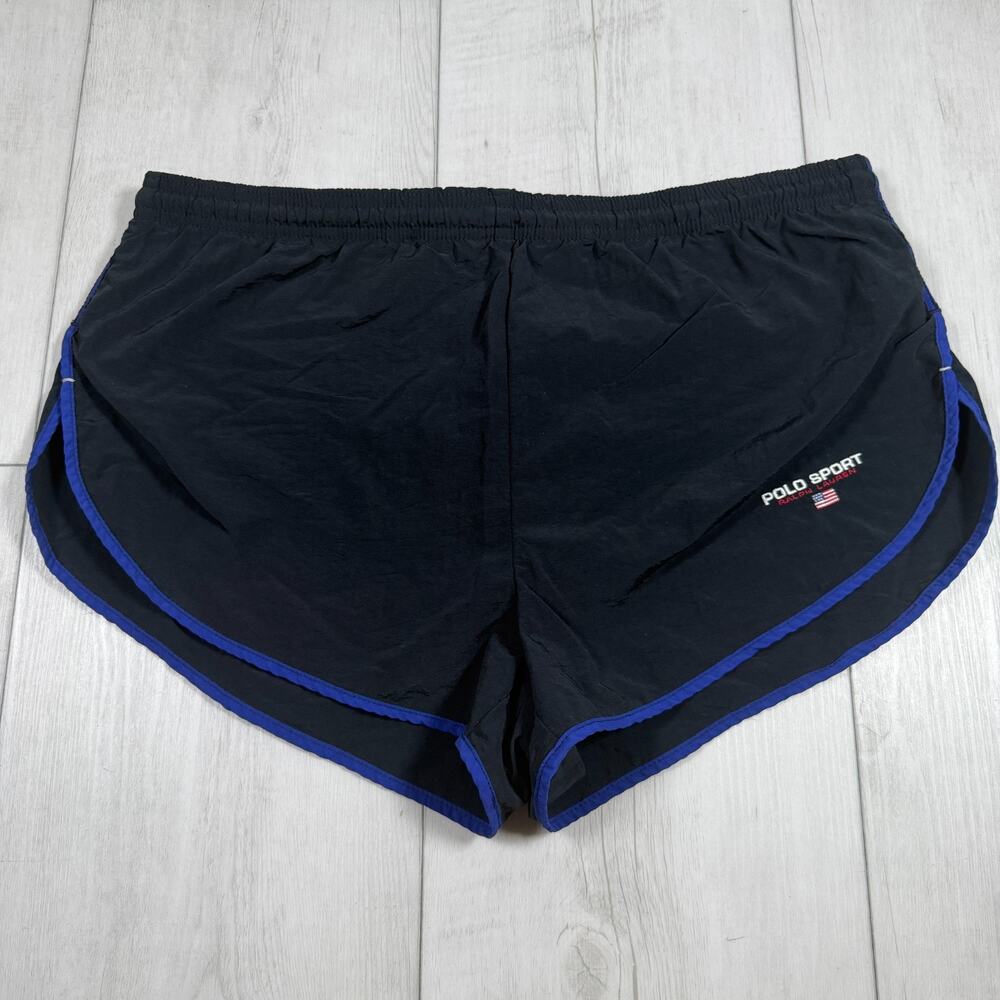 Vintage Polo Ralph Lauren Shorts Mens Small Black Blue Trunks Performance Lined